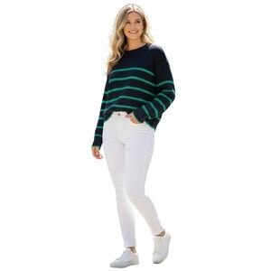 Gap Navy Green Striped Cotton Crewneck Sweater XXL Pullover Relaxed Fit NEW
